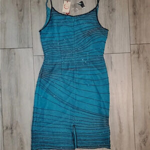 Raga blue slip dress with black & silver embroidered sparkle size medium